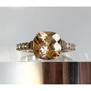 Champagne CZ Cushion Cut Multi Gemstone Vintage Vintage 925 Ring - sz 5